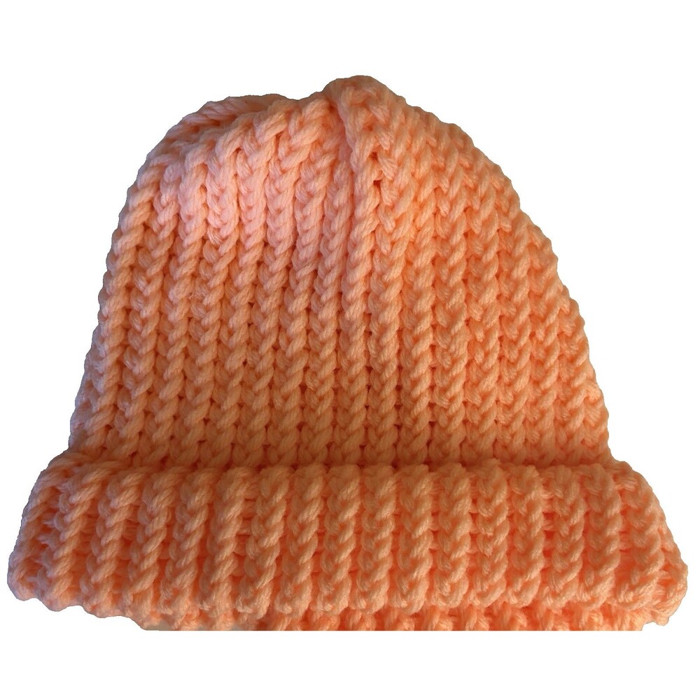 Handmade Kids Orange Knit Beanie Hat Girls Winter Warm Knit Cap
